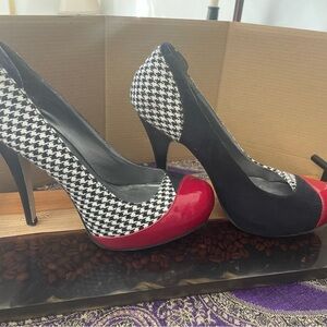 Madden Girl Black and Red Houndstooth Heels